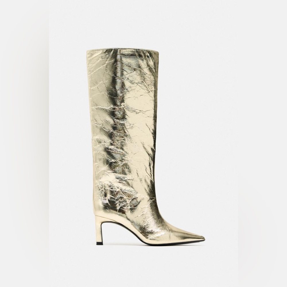 Zara METALLIC HIGH-HEEL BOOTS. Golden. Size 6. New with Tags. - Picture 3 of 7